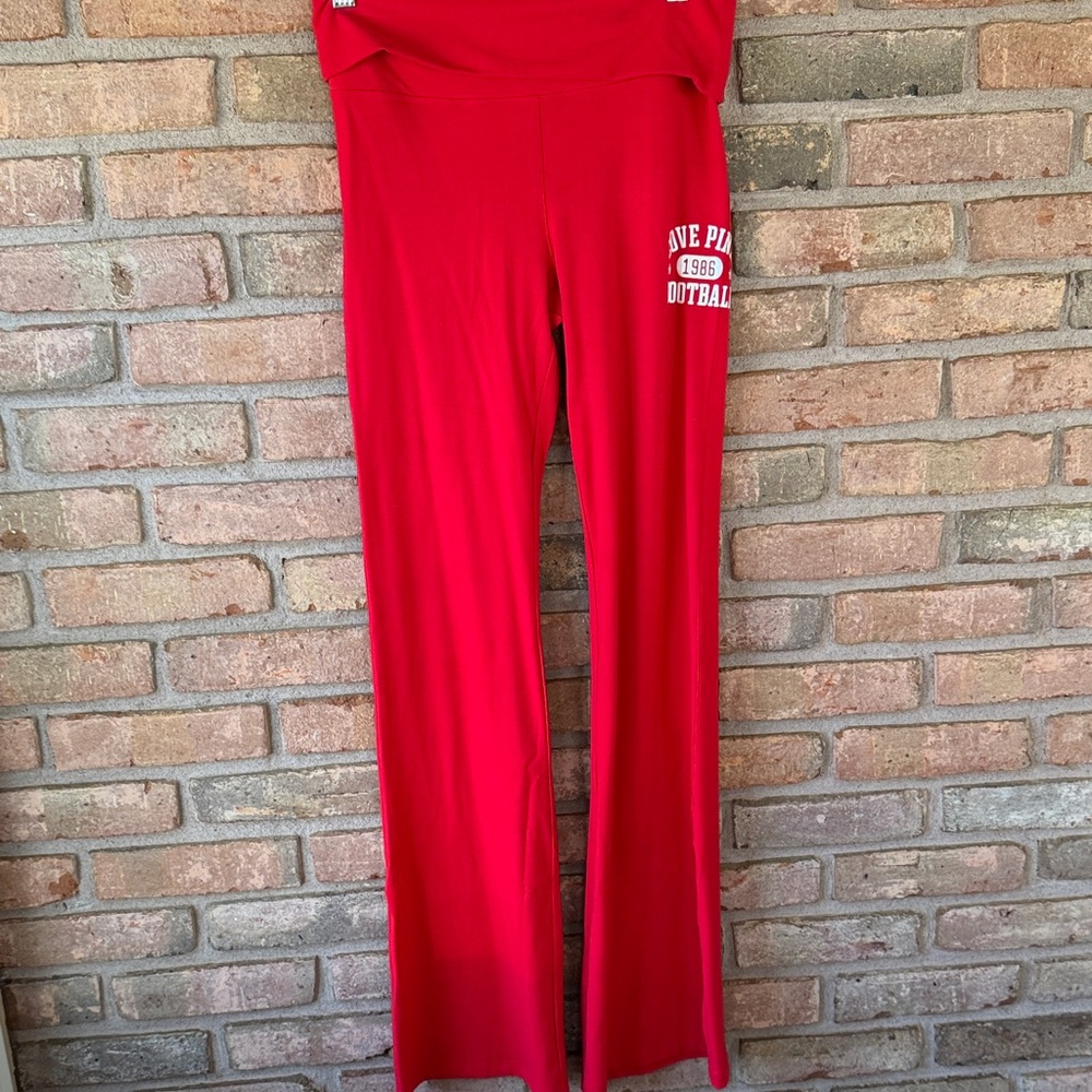 PINK Victoria's Secret Red Fold-Over Waist Yoga Pants